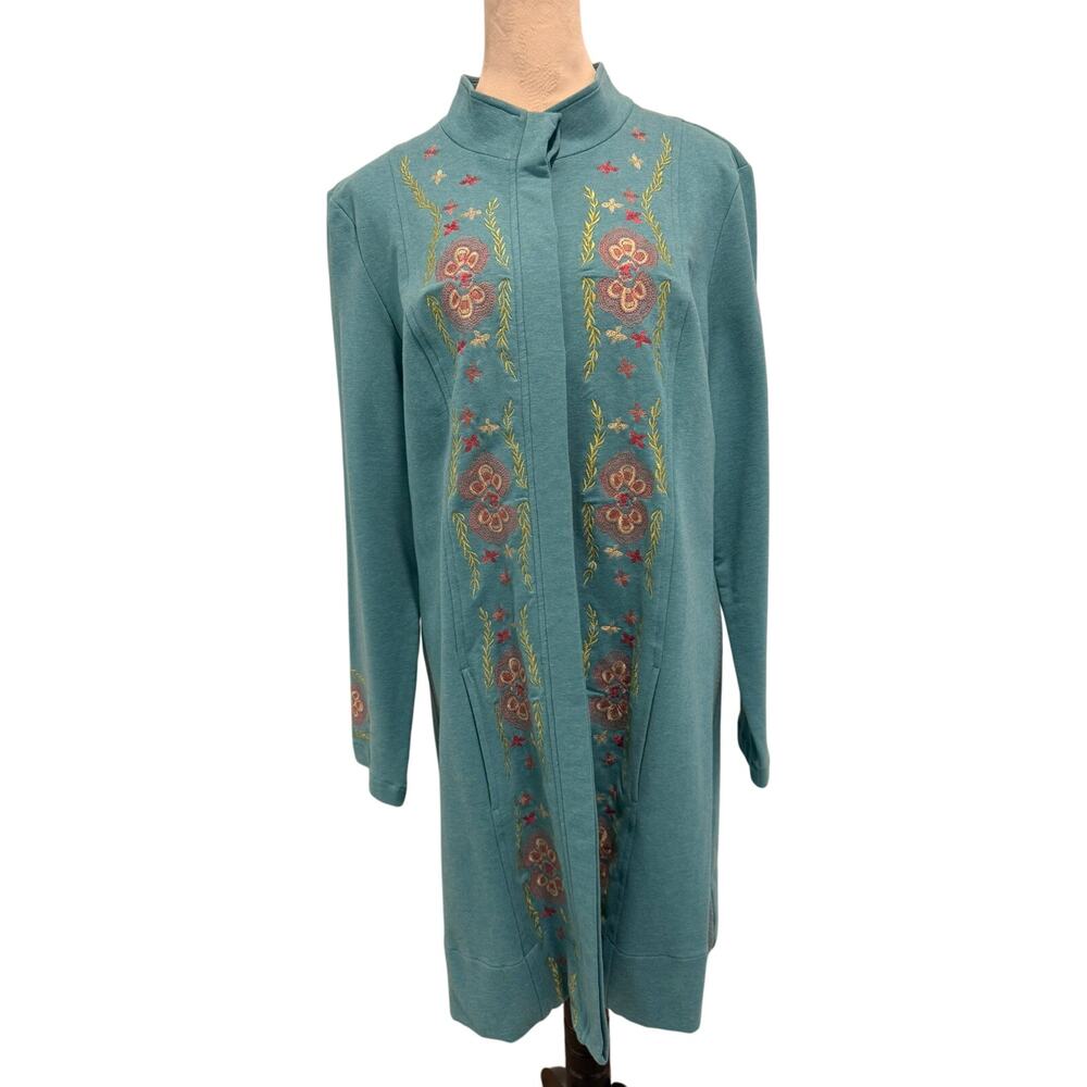 Sundance - Women's Teal Embroidered Casual Jacket w/ Botton Front, Size XL